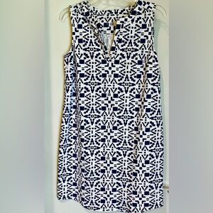 Southern Tide Navy & White Geometric Patterned Nylon & Spandex Midi Dress